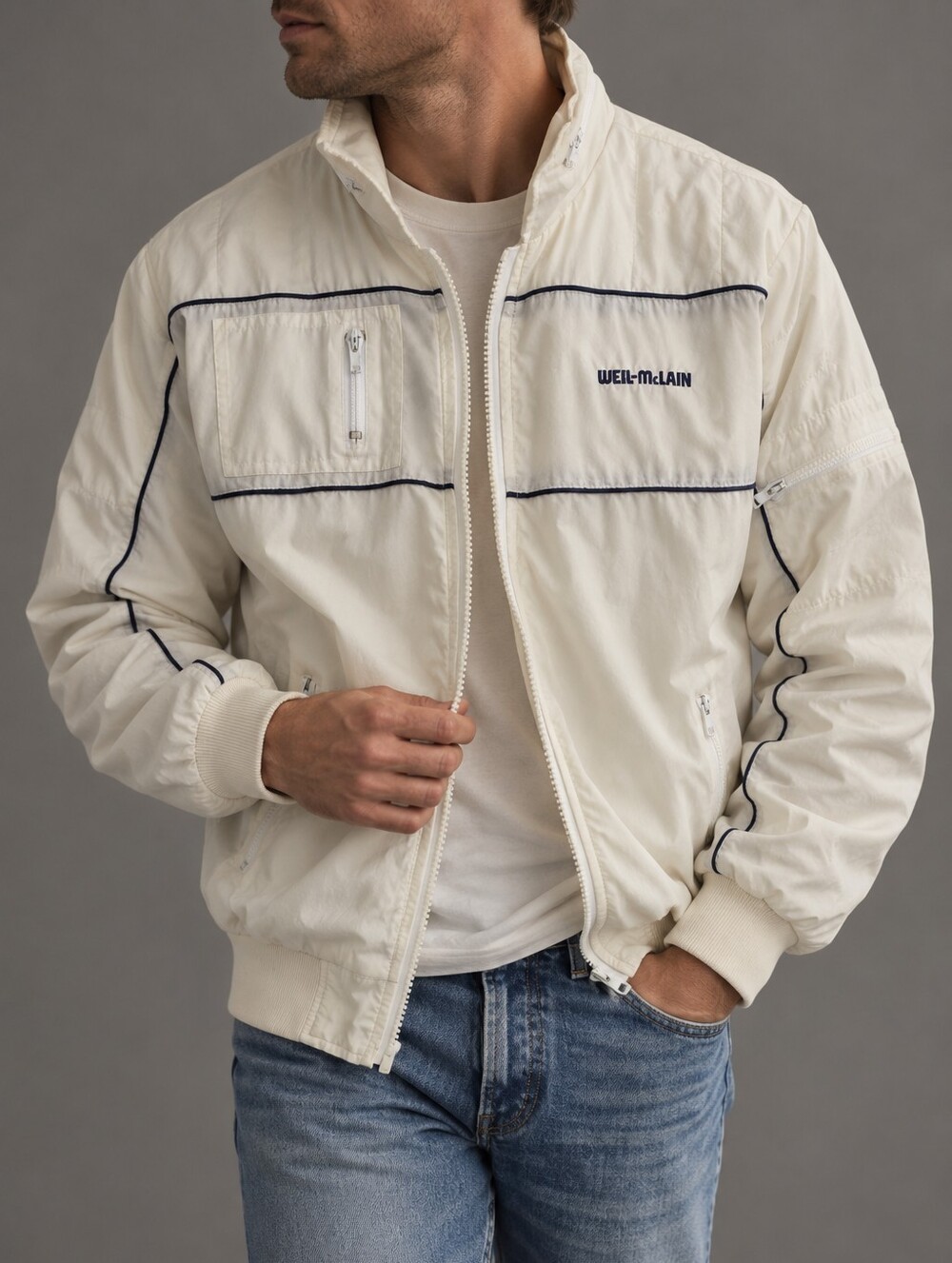 Vintage 90s Swingster Weil McLain White Windbreaker Hooded Jacket Size Small